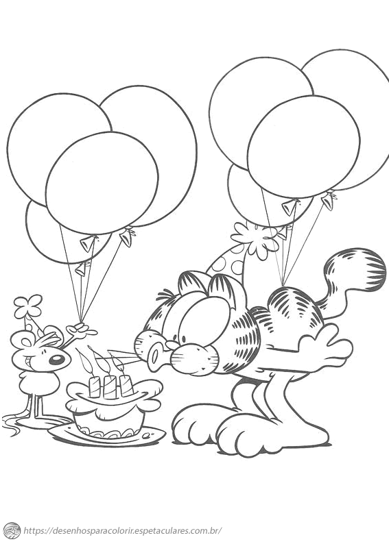 Garfield assoprando velas